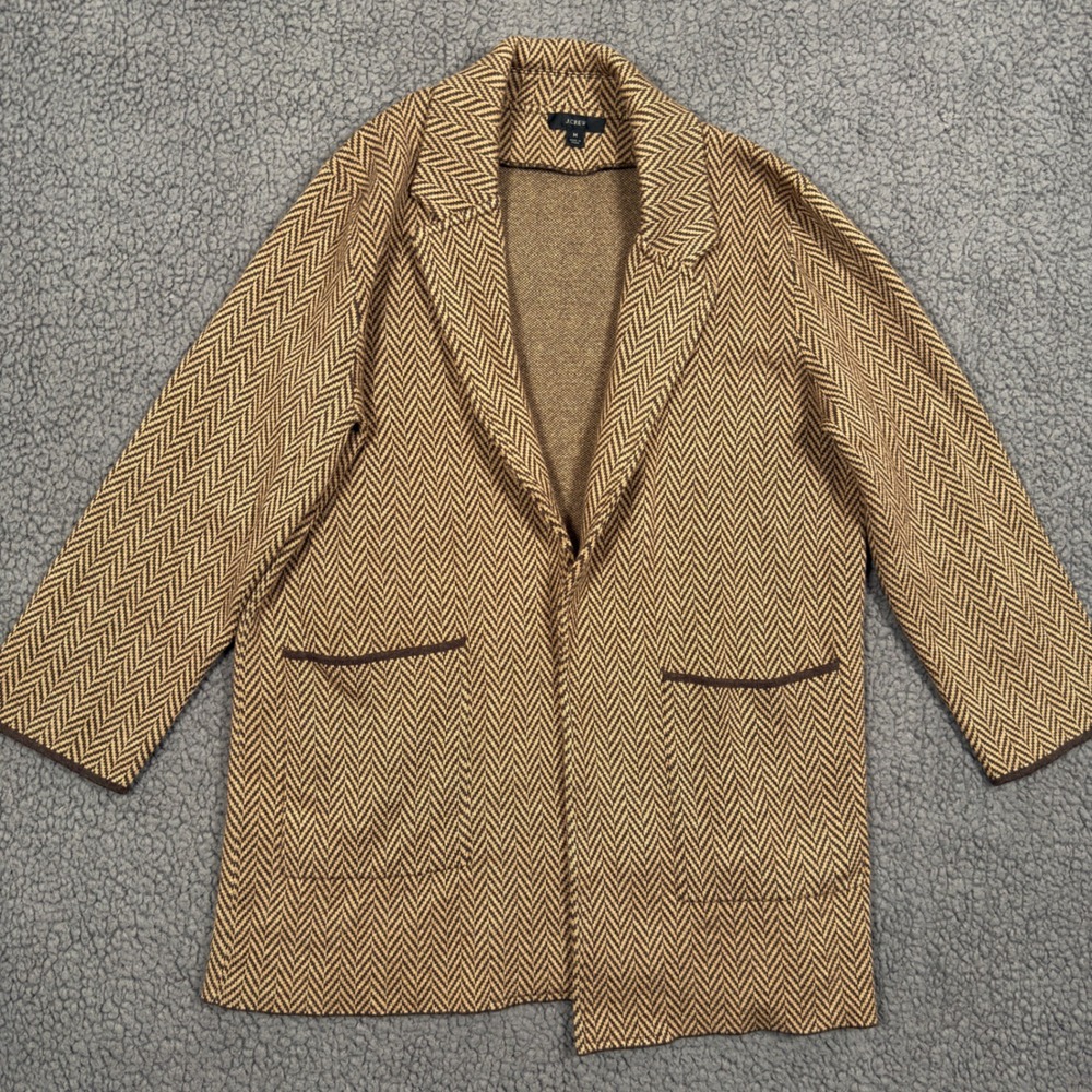 J. Crew Sophie Sweater Blazer Size M Brown Chevron Open Front Wool Blend Preppy